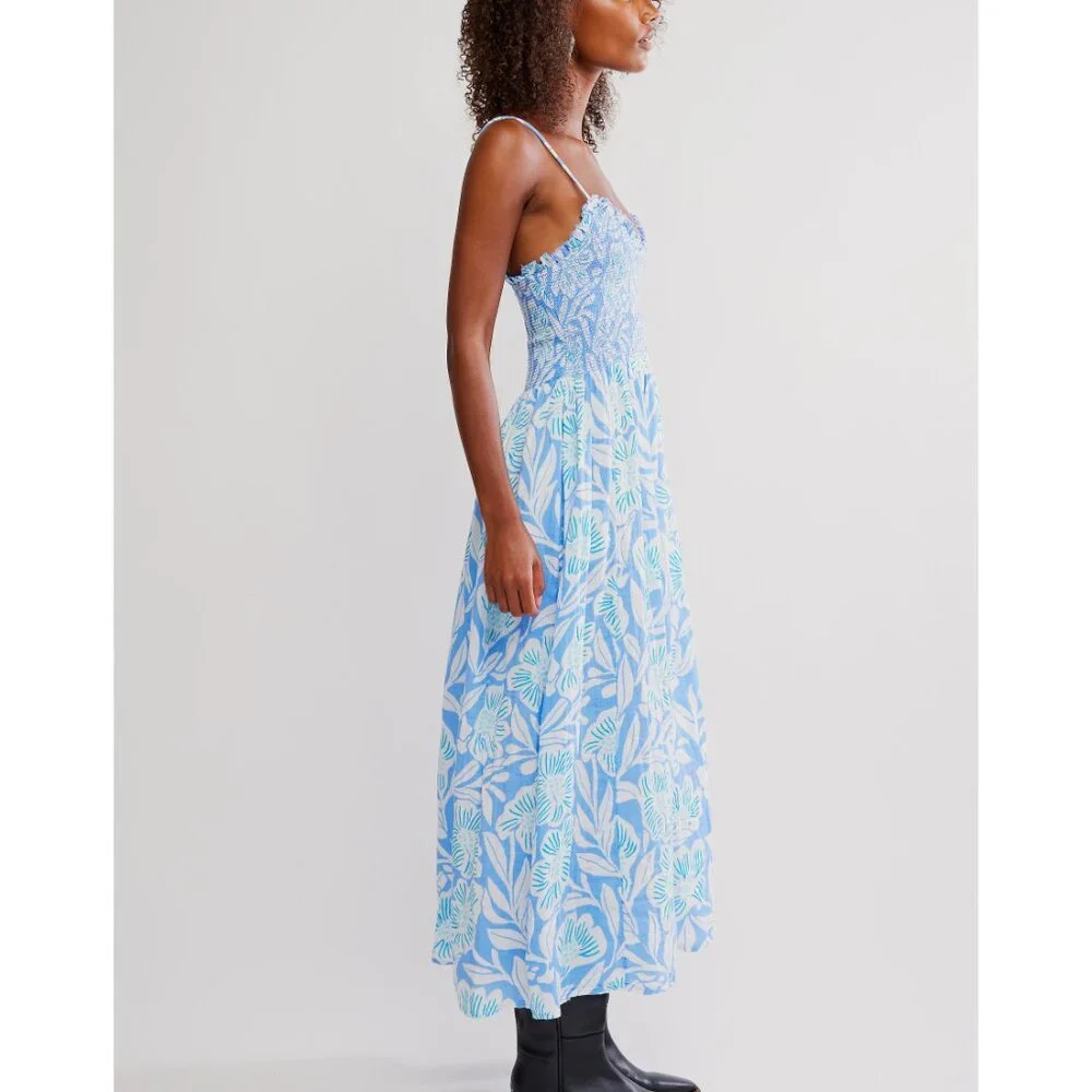🎉LAST CHANCE🎉 FREE PEOPLE Sweet Nothings Midi Dress / Blue Vista Combo - Picture 3 of 7